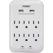 PRIME Surge Protector with USB Charger, 125 V, 15 A, 6 -Outlet, 1200 J Energy, White PBUSB346S